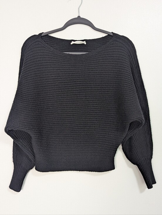 By Anthropologie Sweaters - Anthropologie Black Ribbed Knit Batwing Dolman Sleeve Boatneck Sweater Size XS